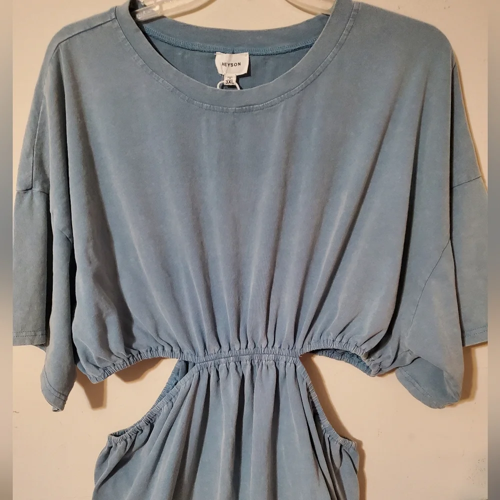Heyson Casual Cutout Mini Dress in Dusty Blue Flirty Casual Dress Resort Summer - Picture 4 of 8